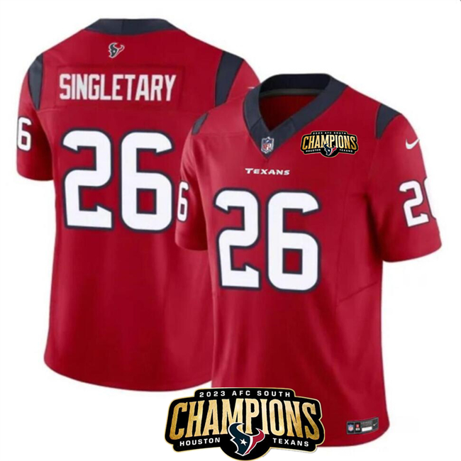 Men's Houston Texans #26 Devin Singletary Red 2023 F.U.S.E. AFC South Champions Patch Vapor Untouchable Limited Football Stitched Jersey
